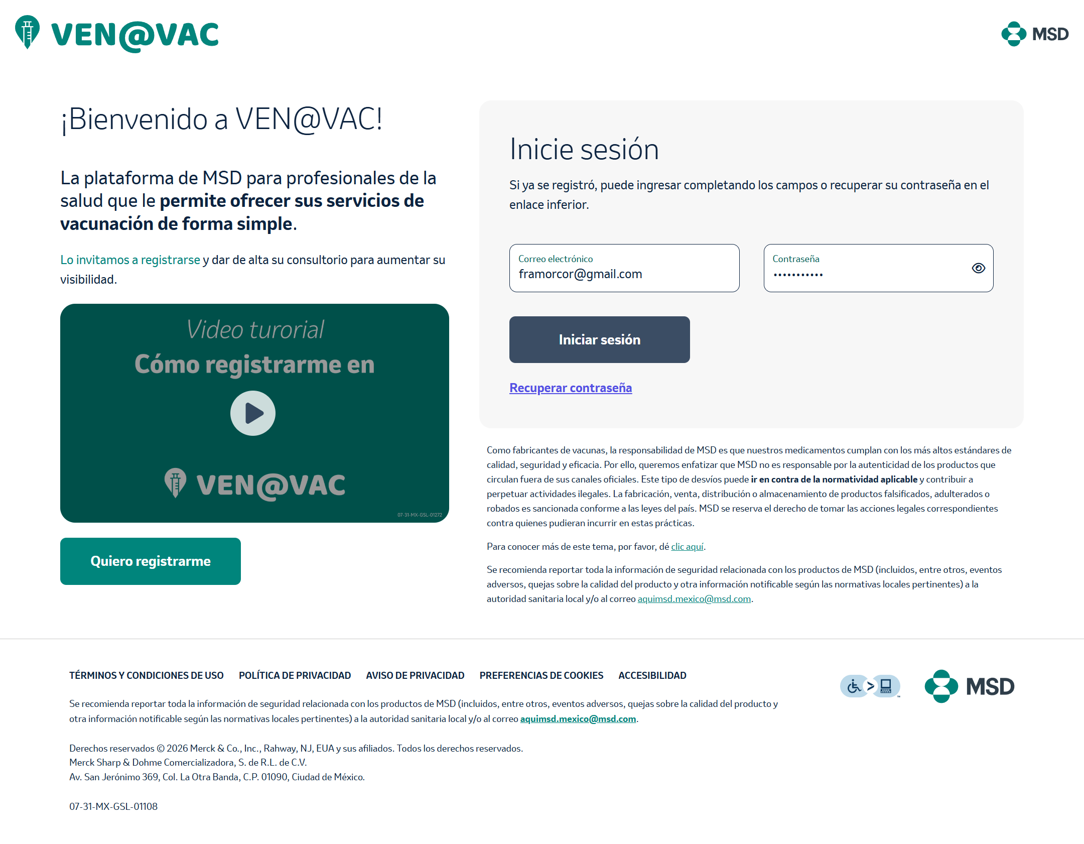 Formulario de login con datos