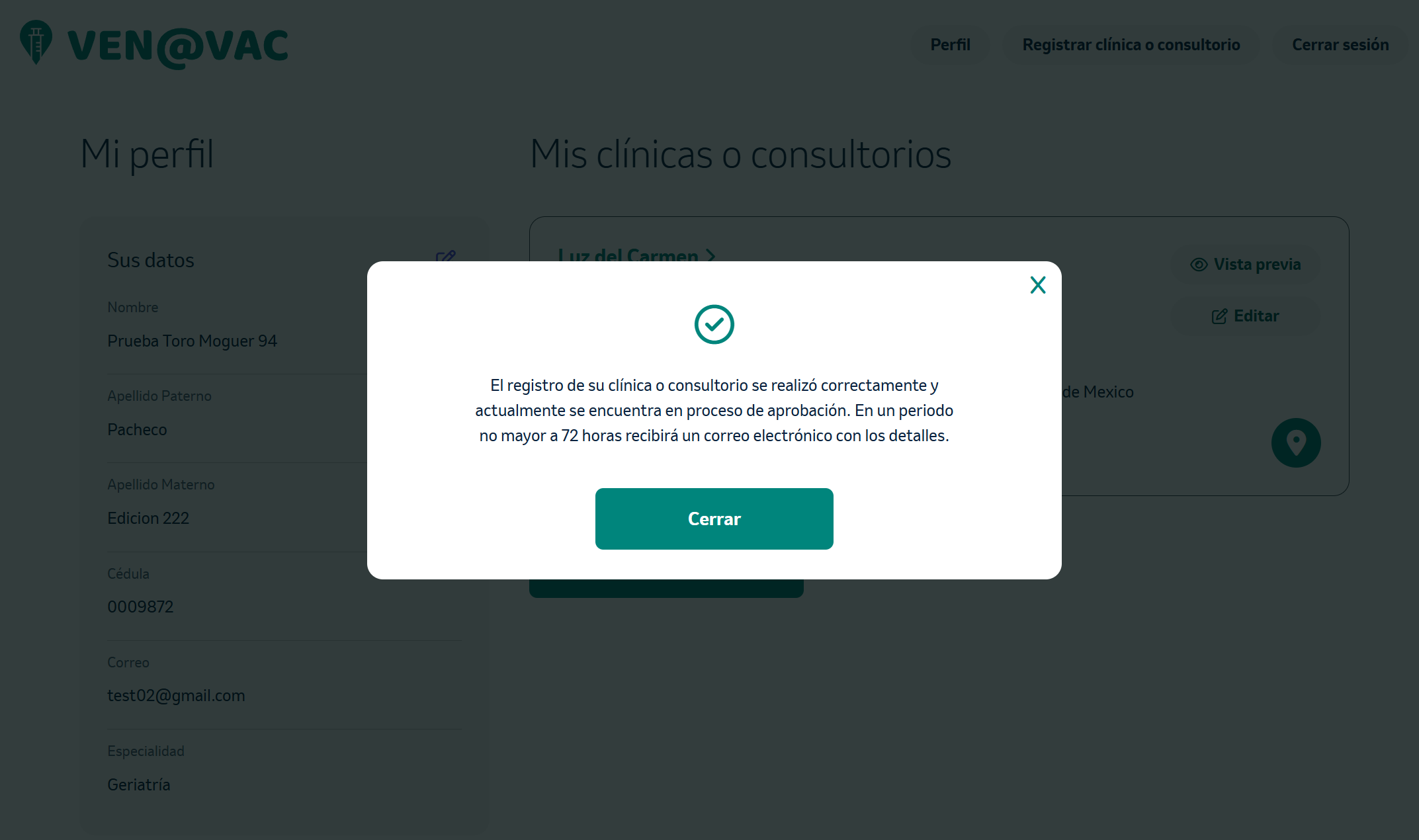 Mensaje de confirmación 72 horas