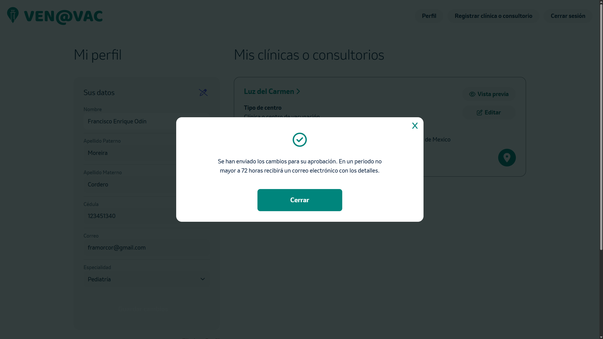 Mensaje de confirmación 72 horas