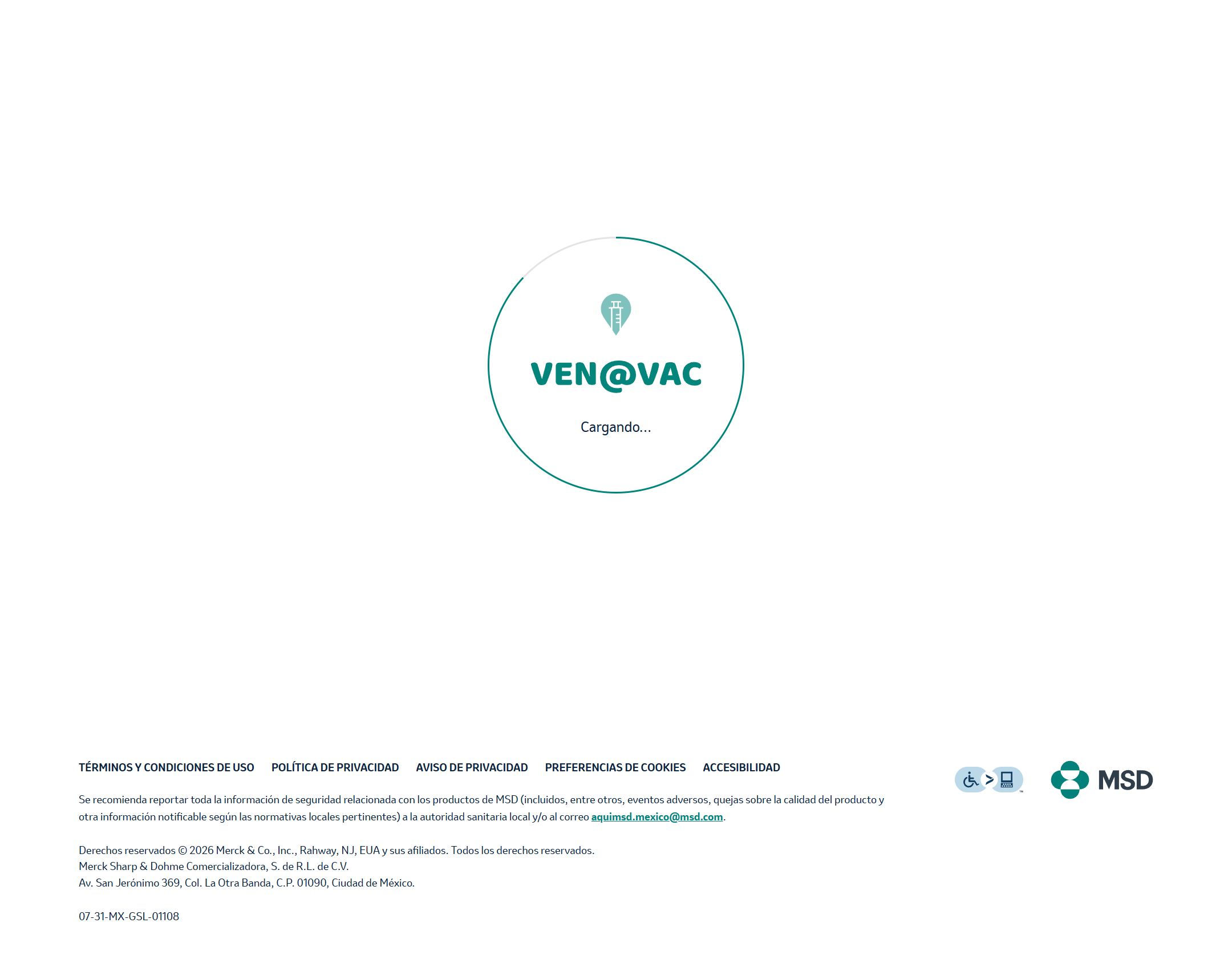 Pantalla de inicio VEN@VAC