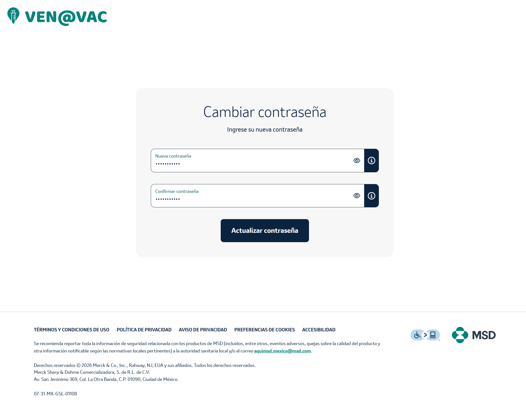 Botón guardar nueva contraseña